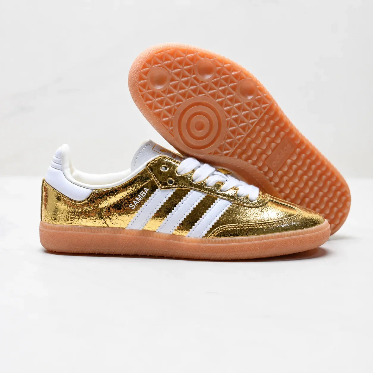 Adidas Samba OG Women's Gold Metallic Cracked Leather Sneakers